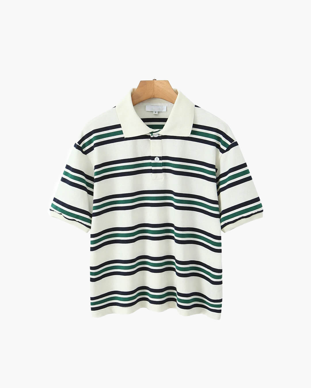 SEAME - Chelsea Women's Polo Shirt - Striped Casual Top with Button Detail Green Stripe Short Sleeve S