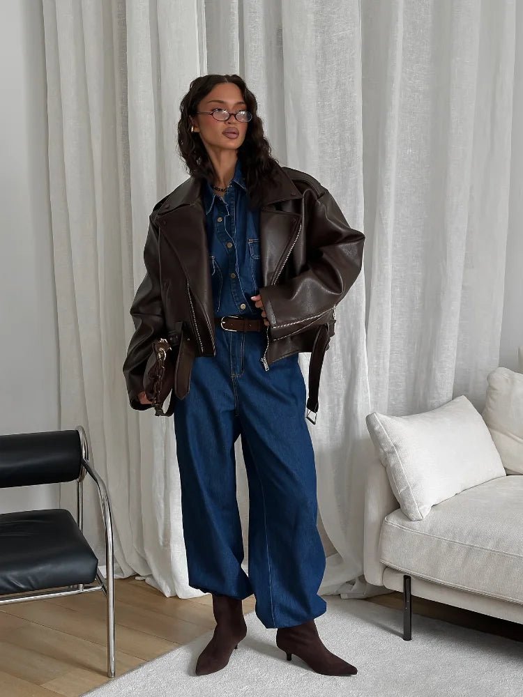 SEAME - Kyla Vegan Leather Jacket Dark Brown M