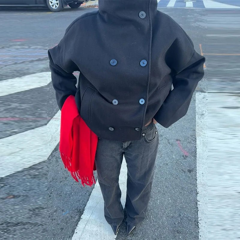 SEAME - Loreta - Stylish Cozy Autumn Womens Jacket with Stand Collar Black M