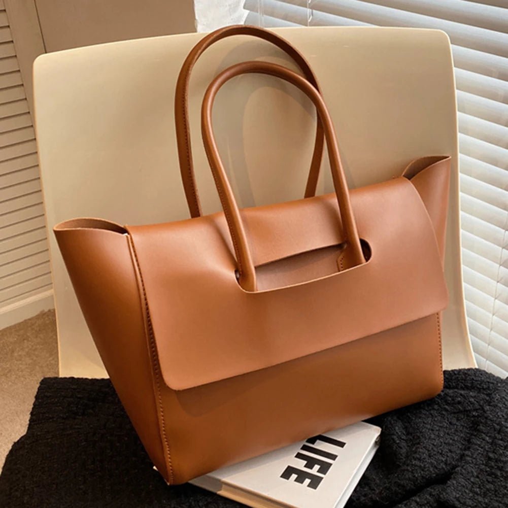 SEAME - Mirabel Shoulder Tote Purse - Vintage vegan Leather, Large Capacity & Versatile Design Brown