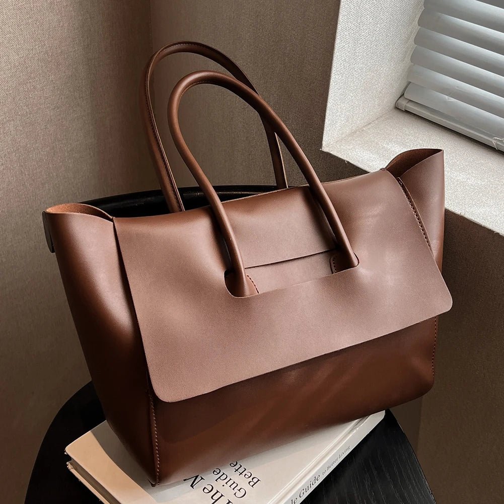 SEAME - Mirabel Shoulder Tote Purse - Vintage vegan Leather, Large Capacity & Versatile Design Dark Brown