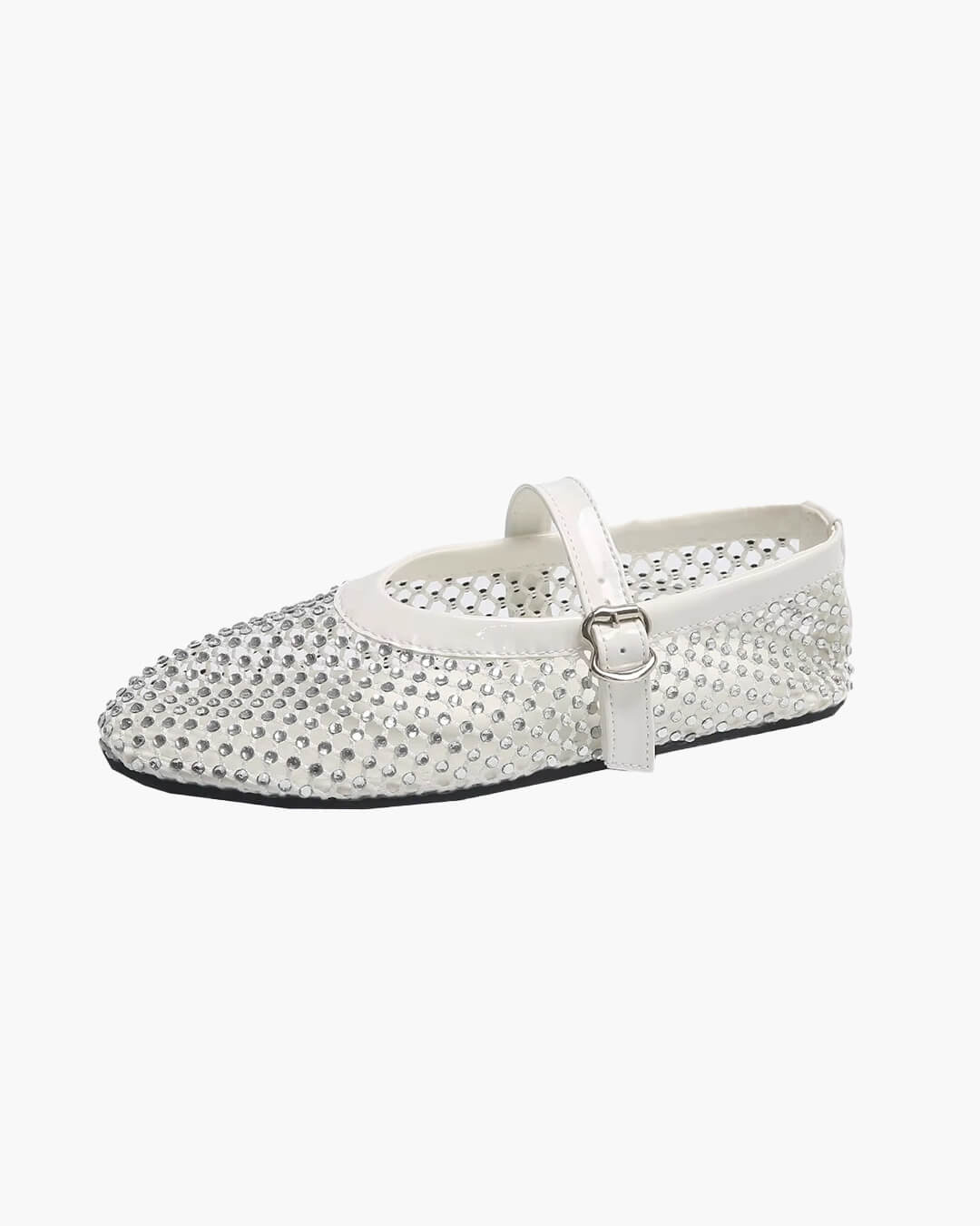 SEAME - Nora Women's Rhinestone Mesh Ballerina Shoes with Soft Sole Comfort White 35
