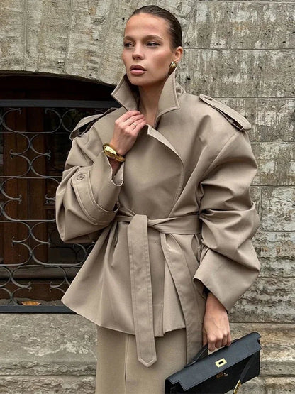 SEAME - Fabiana Oversized Belted Trench Coat Beige S
