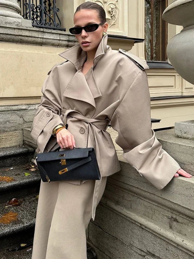SEAME - Fabiana Oversized Belted Trench Coat Beige M