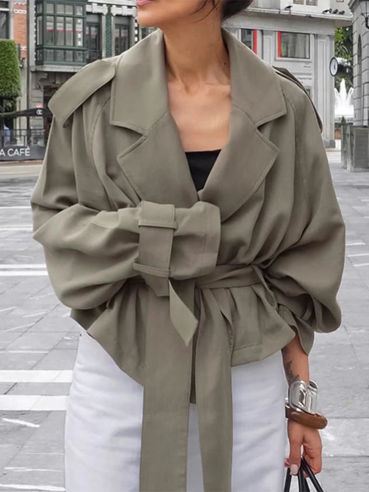 SEAME - Fabiana Oversized Belted Trench Coat Khaki S