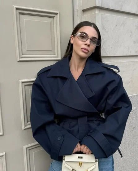 SEAME - Fabiana Oversized Belted Trench Coat Navy S