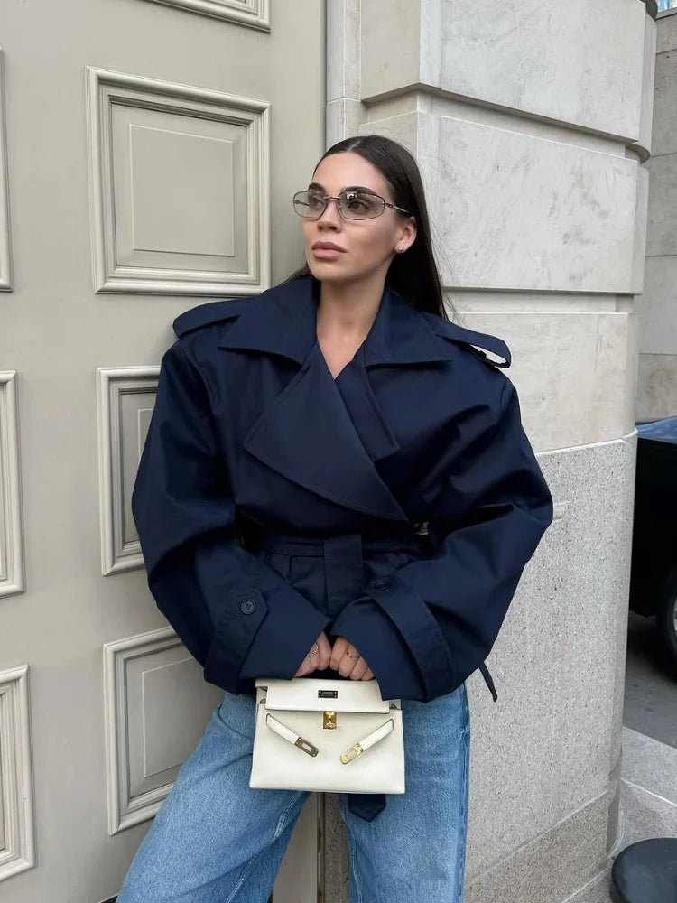 SEAME - Fabiana Oversized Belted Trench Coat Navy S