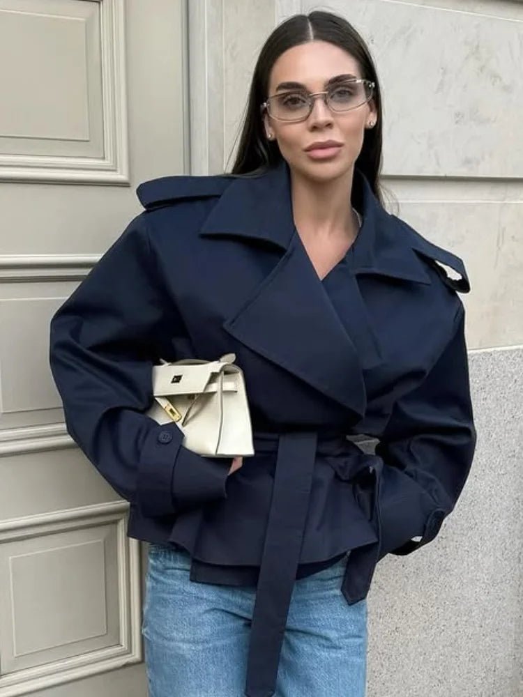 SEAME - Fabiana Oversized Belted Trench Coat Navy M