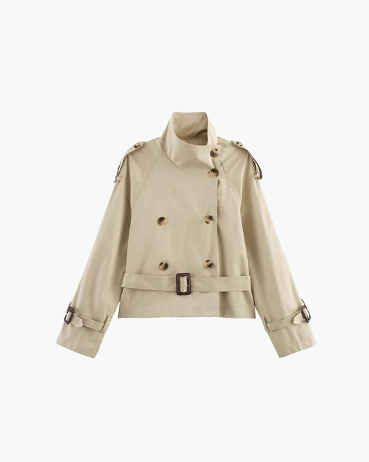 SEAME - Lyss Women's Cropped Trench Coat - Stylish Spring Jacket with Belt Beige S