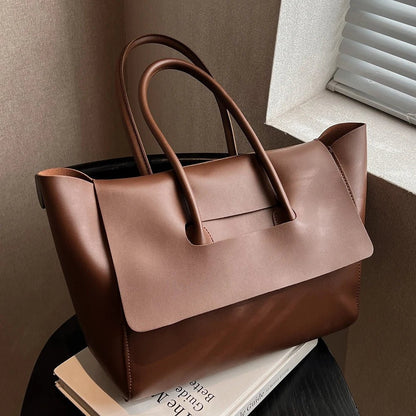 SEAME - Mirabel Shoulder Tote Purse - Vintage vegan Leather, Large Capacity & Versatile Design Dark Brown