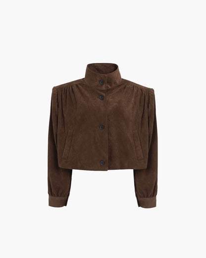 SEAME - Rita - Women's Jacket - Vintage Suede Leather with Padded Shoulders Dark Brown S