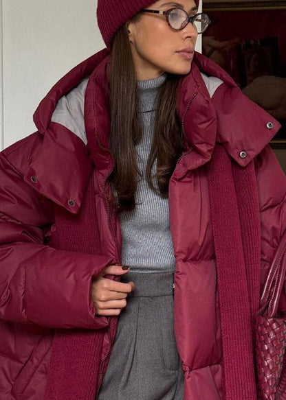 SEAME - Sienna Detachable Hood Puffer Jacket Burgundy S